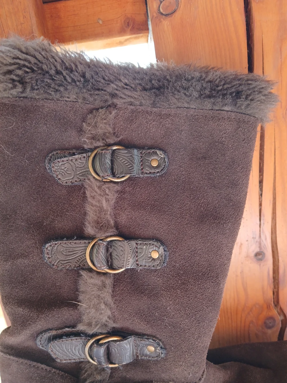Eddie Bauer Dark Brown Suede Faux-Fur Trim Winter Boots